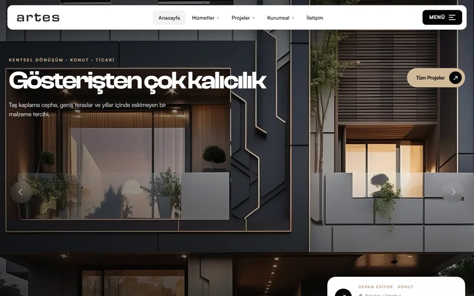 Artes Kentsel web sitesi ekran görüntüsü