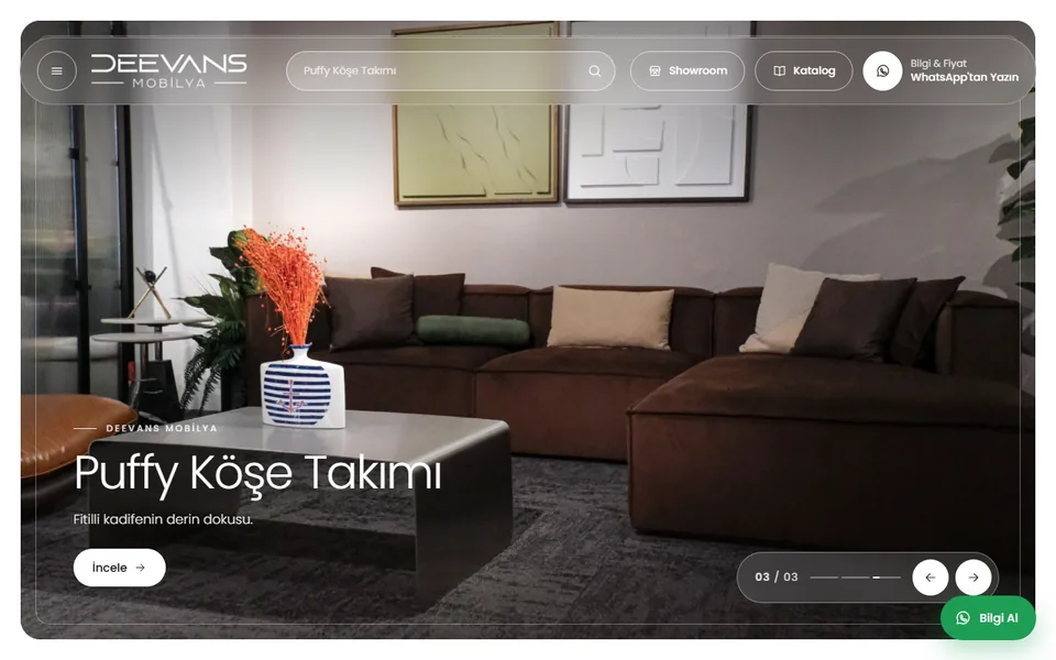 Deevans Mobilya web sitesi ekran görüntüsü