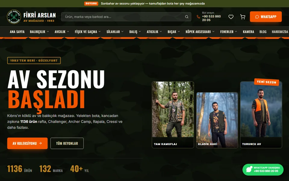 Fikri Arslan Av Mağazası web sitesi ekran görüntüsü