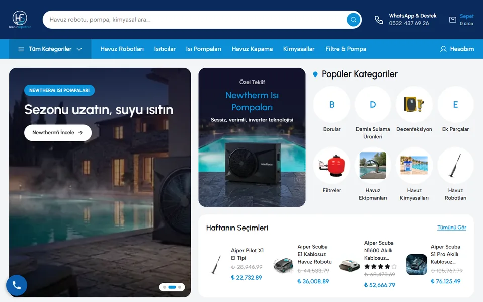 Havuz Sepetiniz web sitesi ekran görüntüsü
