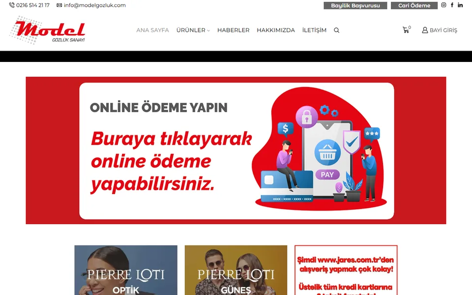 Model Gözlük web sitesi ekran görüntüsü